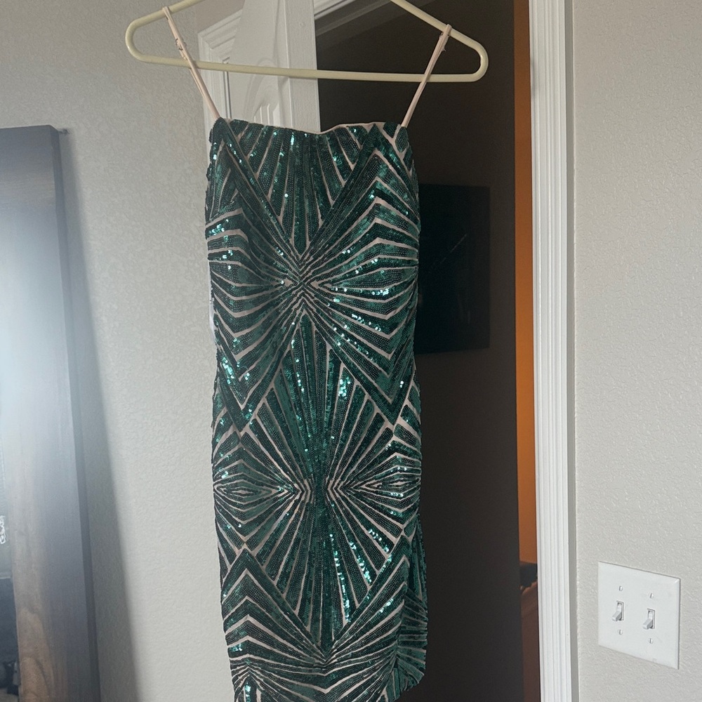Lulu's Green Sequin Geometric Dress Size Small
